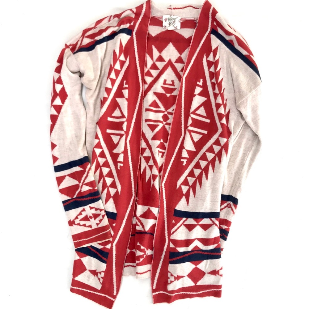 Hippie Rose Boho Aztec Print Tunic Cardigan. M